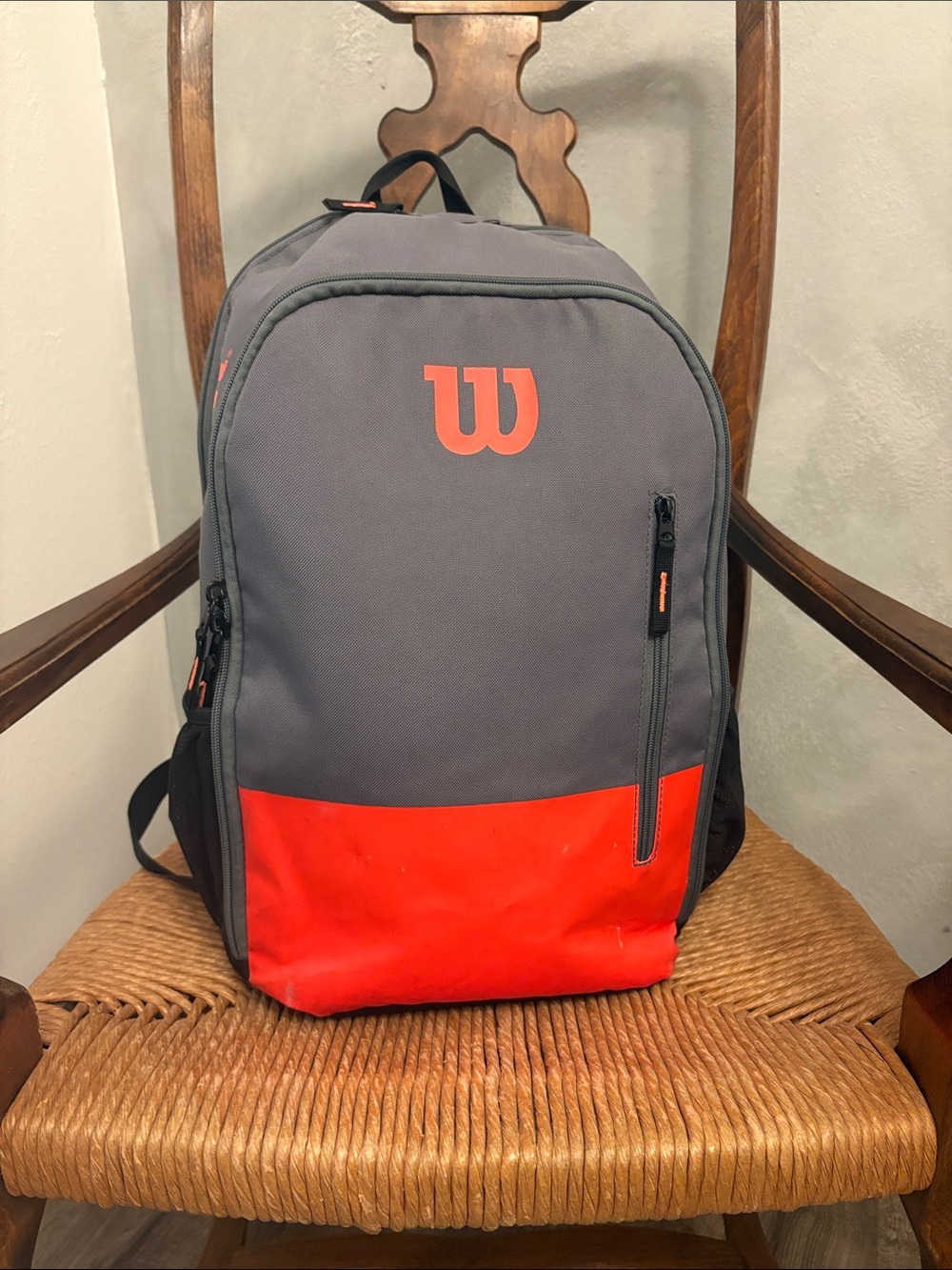 Wilson Team Tennis Racquet Backpack, 2-Racket Pocket, Red/Gray, 12"x18"